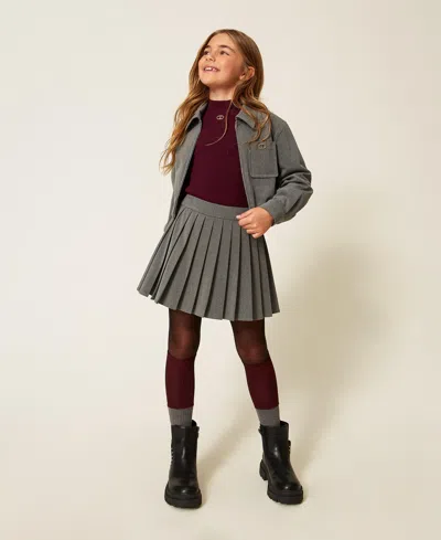 Twinset Kids' Short Flannel Skirt In Gray