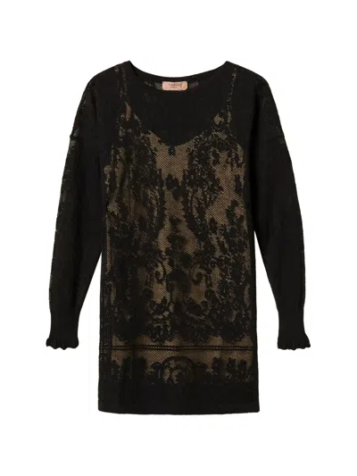 Twinset Short Jacquard Knit Dress In Black