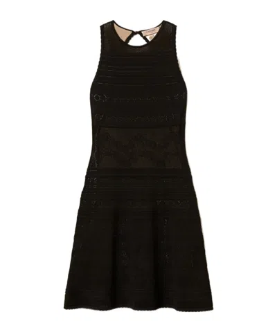 Twinset Intricately Knit Black Sleeveless Mini Dress