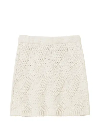 Twinset Short Knit Skirt With Criss-cross Pattern In White