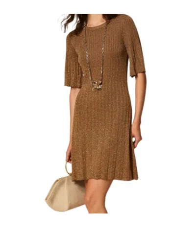 Twinset Short Lurex Knit Dress In Brown