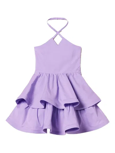 Twinset Kids' Short Poplin Halter Dress In Purple
