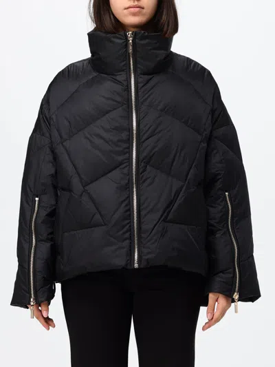 Twinset Short Quilted Nylon Puffer Jacket With High Neck And Zip Closure In Black