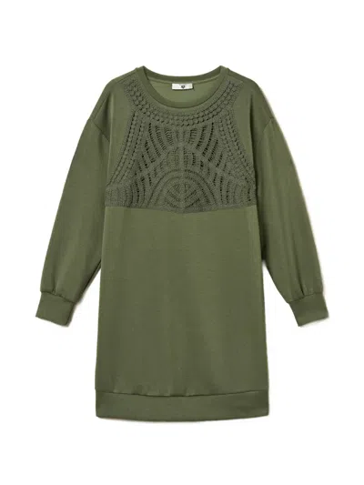 Twinset Short Scuba Dress With Crochet Detail In Green