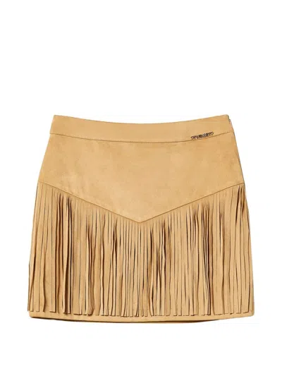 Twinset Kids' Short Skirt W/fringes In White