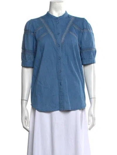Pre-owned Twinset Short Sleeve Button-up Top In Blue
