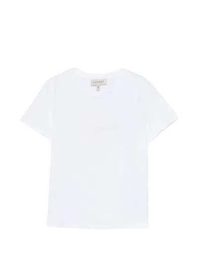 Twinset Kids' Short-sleeve Embossed T-shirt In White