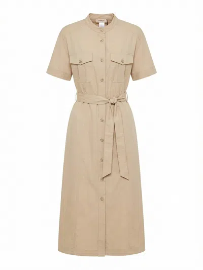 Twinset Short Sleeve Midi Chemisier Dress With Belt In Neutral