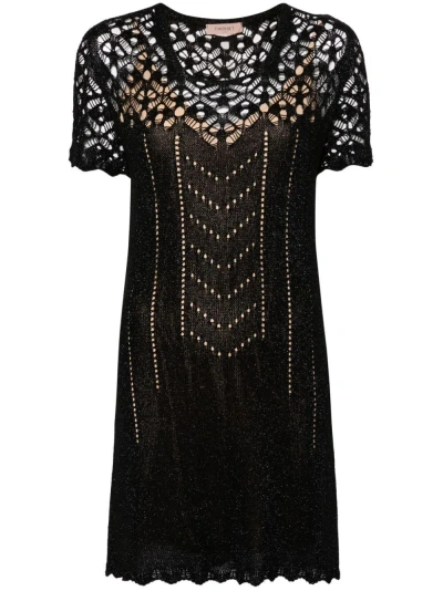 Twinset Crochet-knit Mini Dress In Black