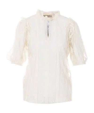 Twinset Short-sleeved Lace Blouse In Brown