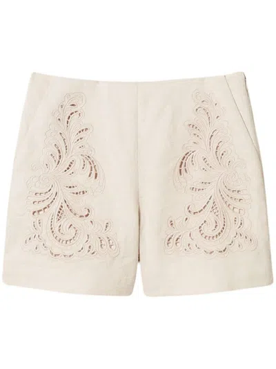 TWINSET TWINSET LINEN EMBOIDED SHORTS IN IVORY