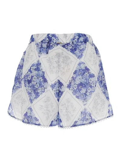Twinset Ramie Shorts With Floral Print In Blue