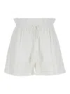 TWINSET WHITE SHORTS WITH DRAWSTRING AND EMBROIDERIES IN COTTON AND LINEN WOMAN