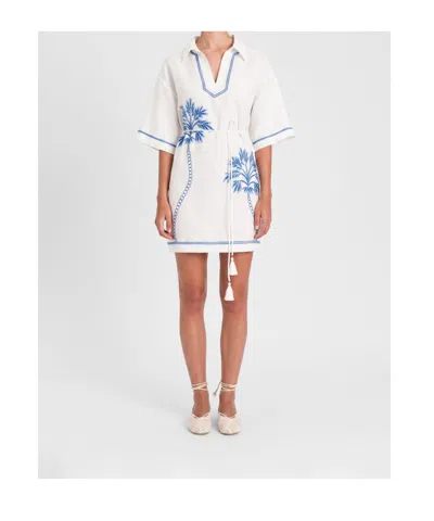 Twinset Palm Tree-embroidered Belted Mini Dress In Multi