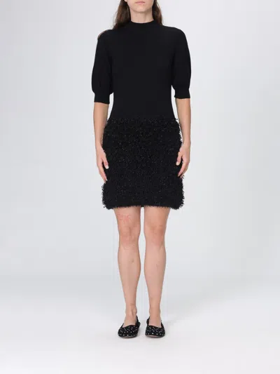 Twinset Short-sleeved Viscose Knit Mini Sheath Dress In Black