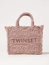 Twinset Twin-set Light Pink Crocheted Handbag With Dual Handles And Adjustable Strap In Pink