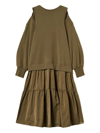 Twinset Shoulder Cut-out Midi Dress In Green