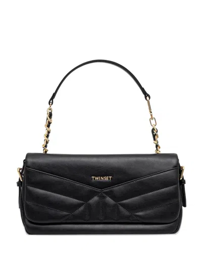 Twinset Side-buckle Quilted Leather Shoulder Bag In Black