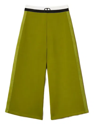 Twinset Kids' Side-stripe Palazzo Trousers In Green