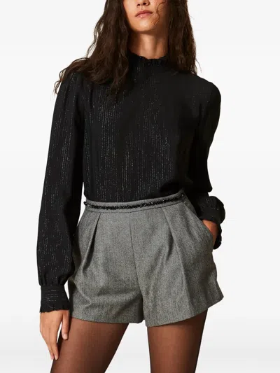 Twinset Silk Blend Jacquard Blouse In Black