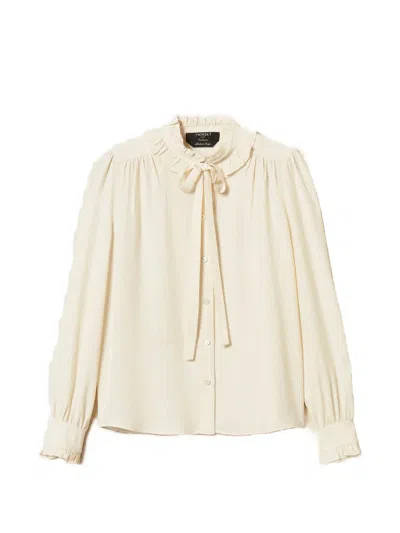 Twinset Silk Blend Jacquard Shirt In Neutral