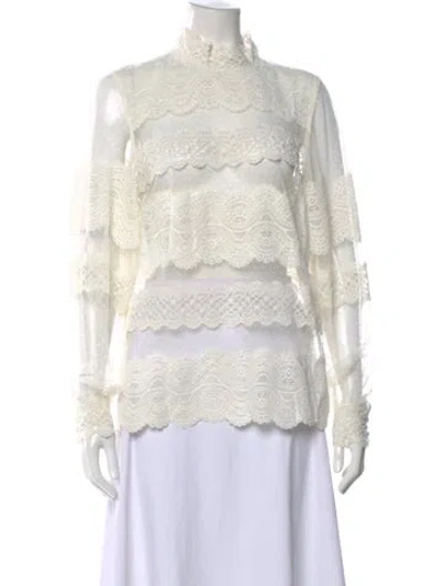 Pre-owned Twinset Silk Lace Pattern Blouse In White