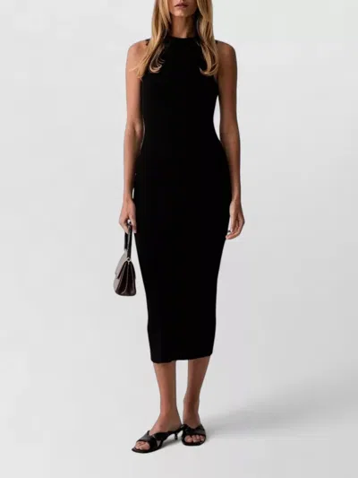 Twinset Midi Lace-trim Ribbed-knit Dress In Black
