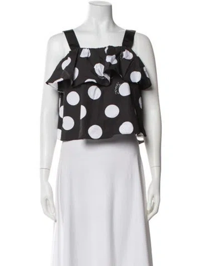 Pre-owned Twinset Silk Polka Dot Print Crop Top In Black