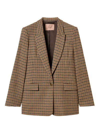 Twinset Single-breasted Checked Blazer  In Brown