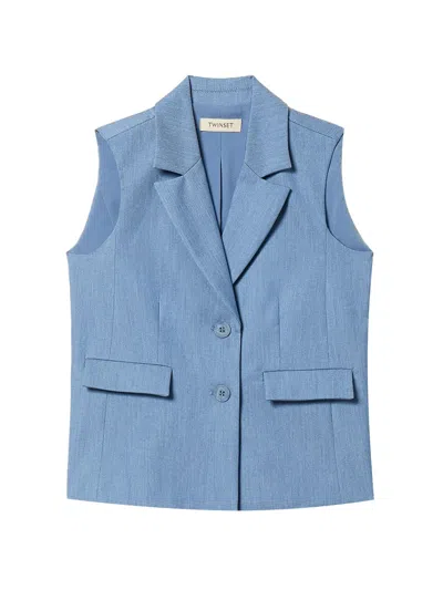 Twinset Kids' Single-breasted Sleeveless Jacket In Blue