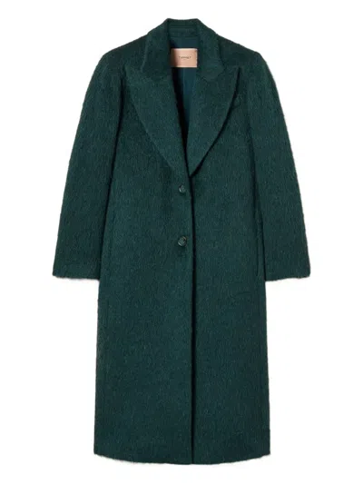 Twinset Single-breasted Wool Coat In Green