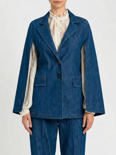 Twinset Single-breasted Denim Cape Blazer In Multi