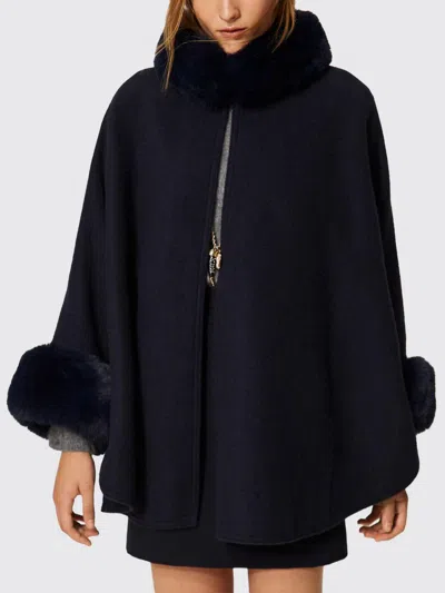 Twinset Single-breasted Knee-length Coat With Faux Fur Collar And Cuffs In Black