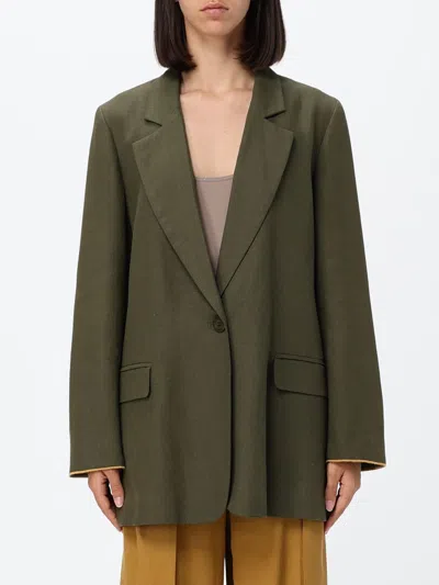 Twinset シングルブレストリネンブレンドブレザー In Green