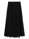 Twinset Cotton Midi Skirt In Black With Buttons Fastening