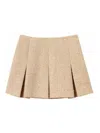 Twinset Beige Miniskirt With Pleated Details On The Front And Logo Plaque On The Rear In Tech Fabric Woman In Brown
