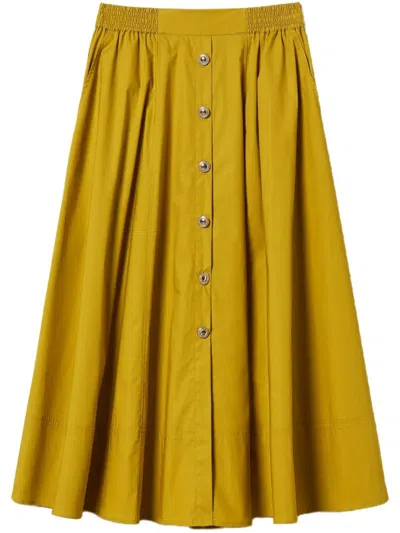 Twinset Long Poplin Skirt With Buttons In Yellow