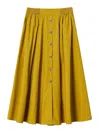 Twinset Midi Flared Button Down Front Skirt In Green