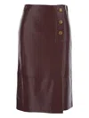 Twinset Button-detailed Leather Midi Skirt In Red