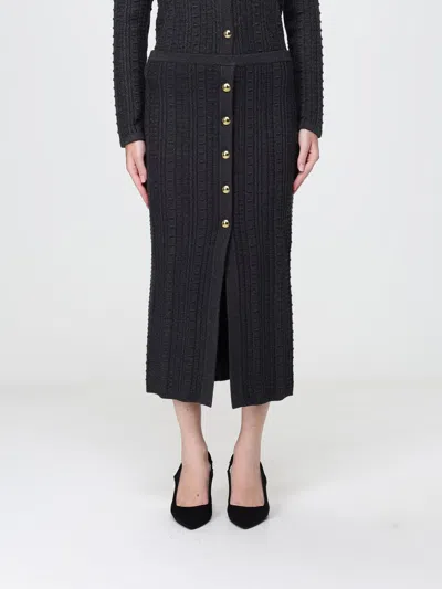 Twinset Cable-knit Button-front Midi Skirt In Gray