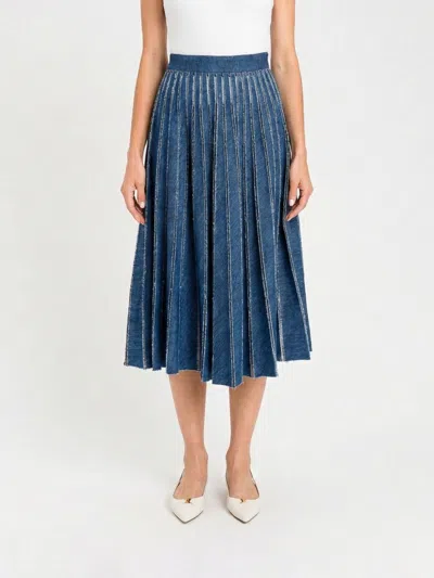 Twinset Pleated Denim Skirt In Animal Print
