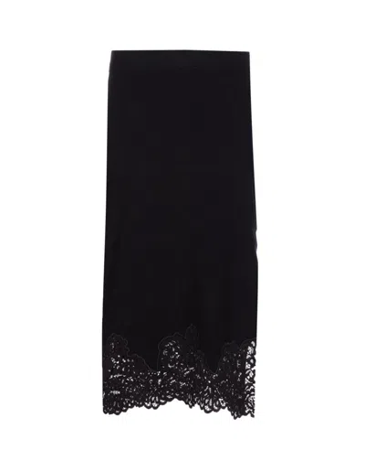 Twinset Elasticated Lace-trimmed Skirt In Black