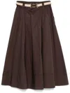 TWINSET TWINSET COTTON MIDI SKIRT IN COFFEE BROWN WITH WAIST BELT