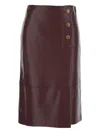 Twinset Button-detailed Leather Midi Skirt In Brown