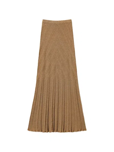 Twinset Twin-set Golden Green Lurex Skirts In Brown