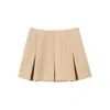 Twinset Beige Miniskirt With Pleated Details On The Front And Logo Plaque On The Rear In Tech Fabric Woman In Neutral