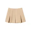 Twinset Beige Miniskirt With Pleated Details On The Front And Logo Plaque On The Rear In Tech Fabric Woman In Brown