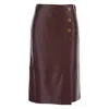Twinset Button-detailed Leather Midi Skirt In Red
