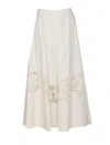 Twinset Twin-set Flared Cotton Poplin Sangallo Skirt In White