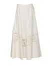 Twinset Twin-set Flared Cotton Poplin Sangallo Skirt In White